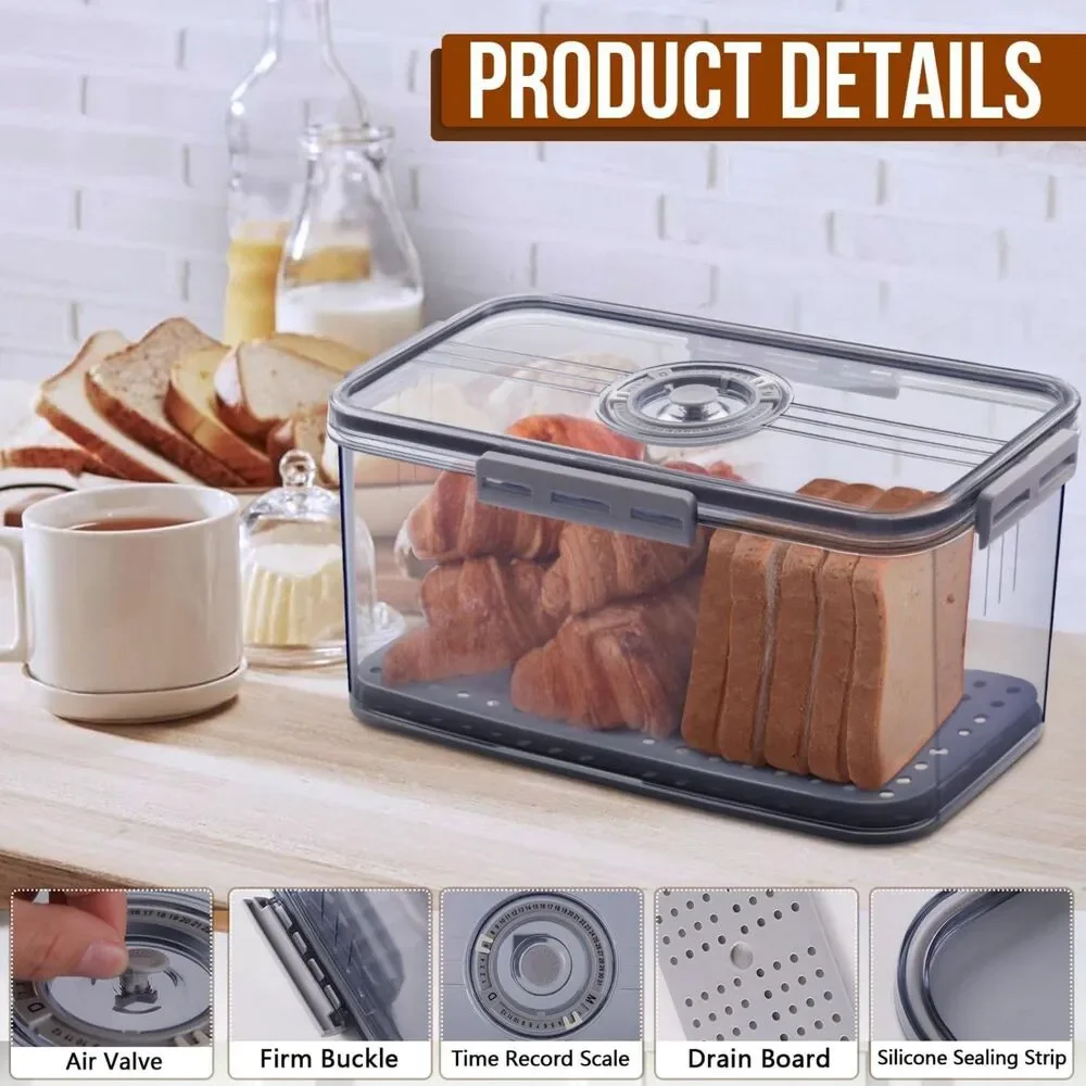 Airtight Bread Box with Time Recording - Grey